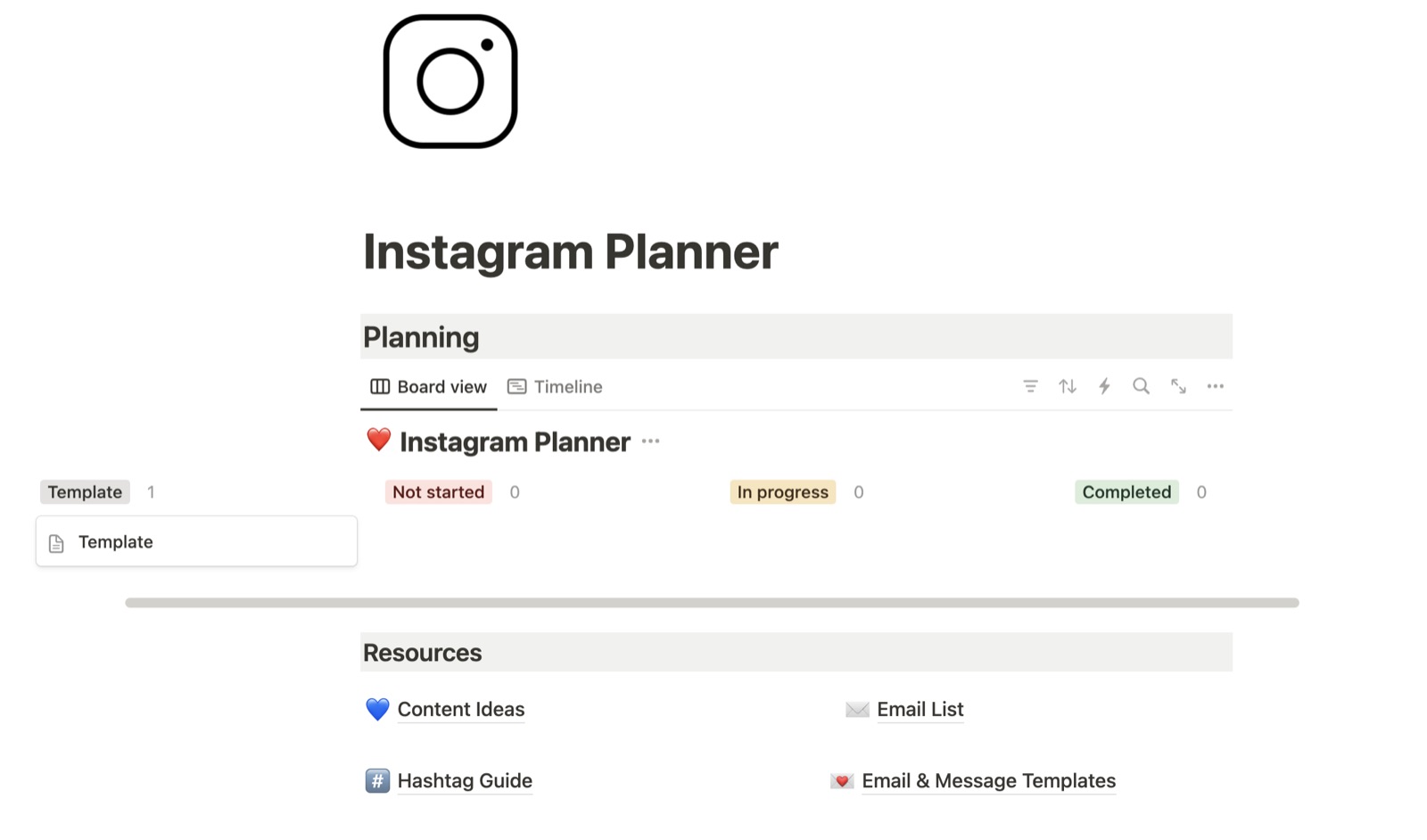 Instagram planner built in Notion